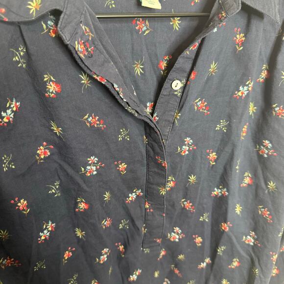 SUNDANCE Women's Large Floral Poppy Bloom Bounce Cotton Popover Button Top Navy - Picture 6 of 14